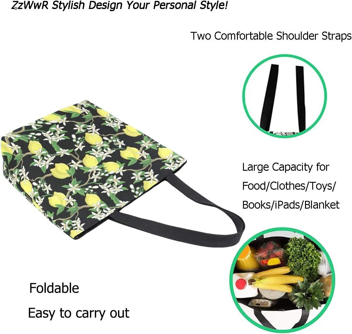 Stylish Funny Pattern Extra Large Shoulder Tote Bag for Beach Travel Weekender Gym Grocery Shopping