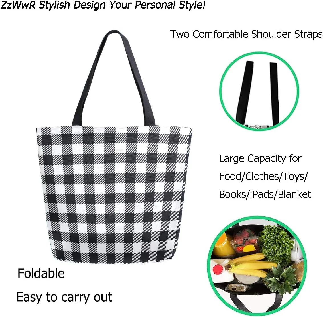 Stylish Print Extra Large Shoulder Tote Bag for Beach Travel Weekender Gym Grocery Shopping