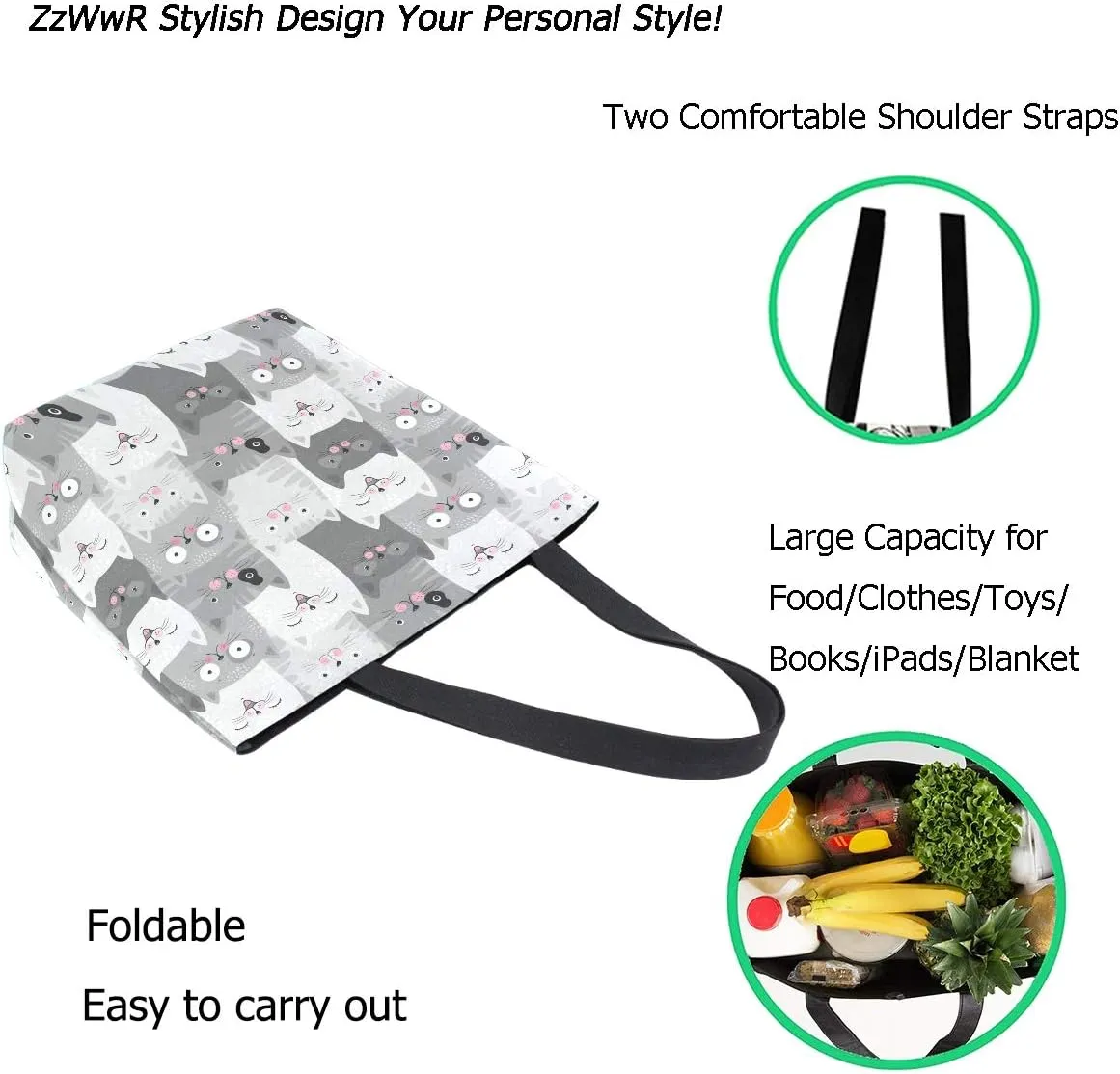 Stylish Print Extra Large Shoulder Tote Bag for Beach Travel Weekender Gym Grocery Shopping