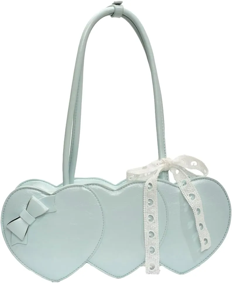 Stylish Shoulder Bag Purses for Women Heart-shaped Hobo Bags Ladies Clutch with Bowknot Ribbon Accessory