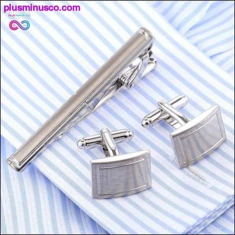 Stylish Square Cuff Links Tie Clip Set