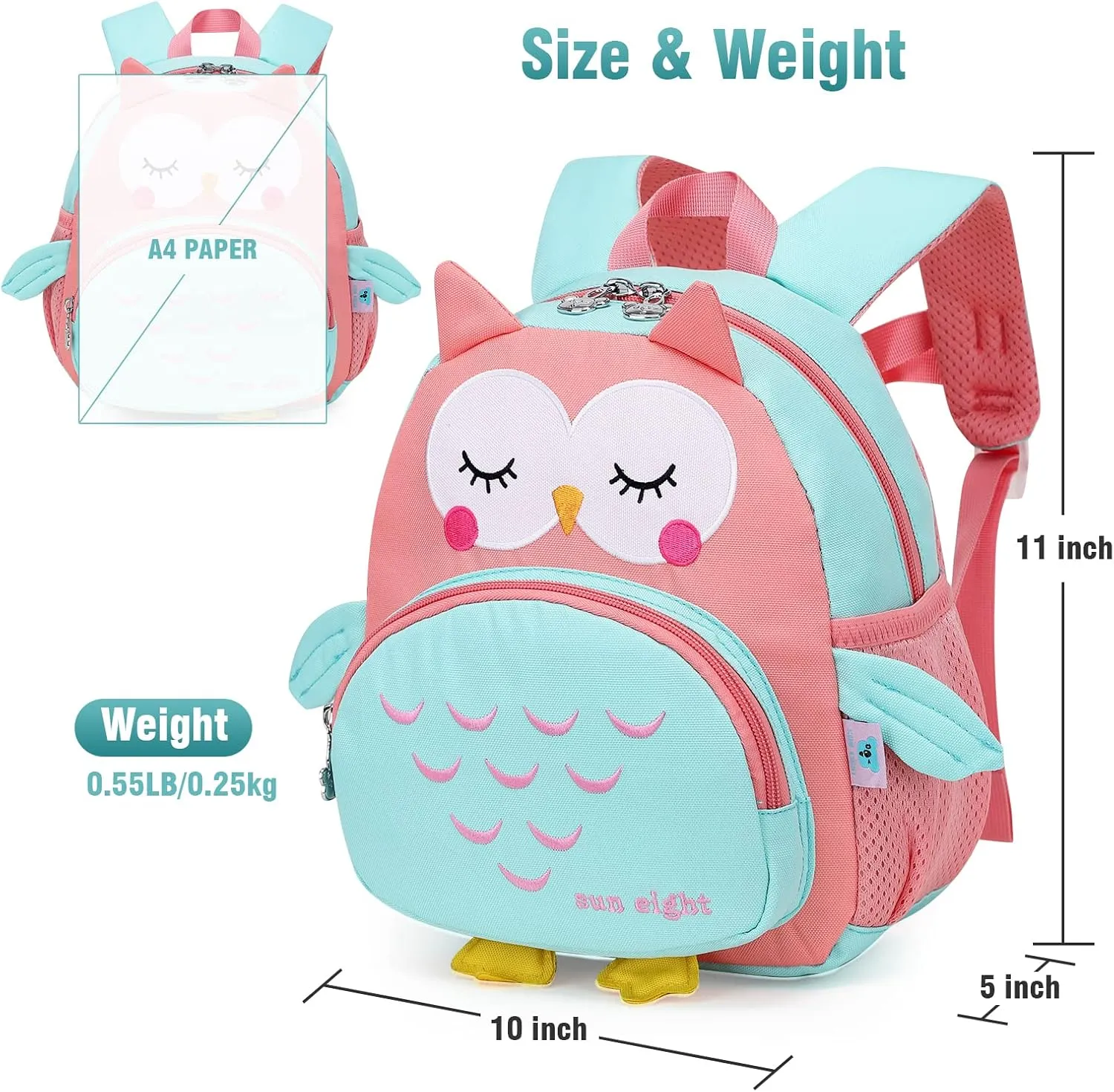SUN EIGHT Preschool Backpack Toddler for Girls Animal Waterproof Kids Backpack 3D Cartoon School Bag for Baby Girl Boy 1-5 YearsCute Owl