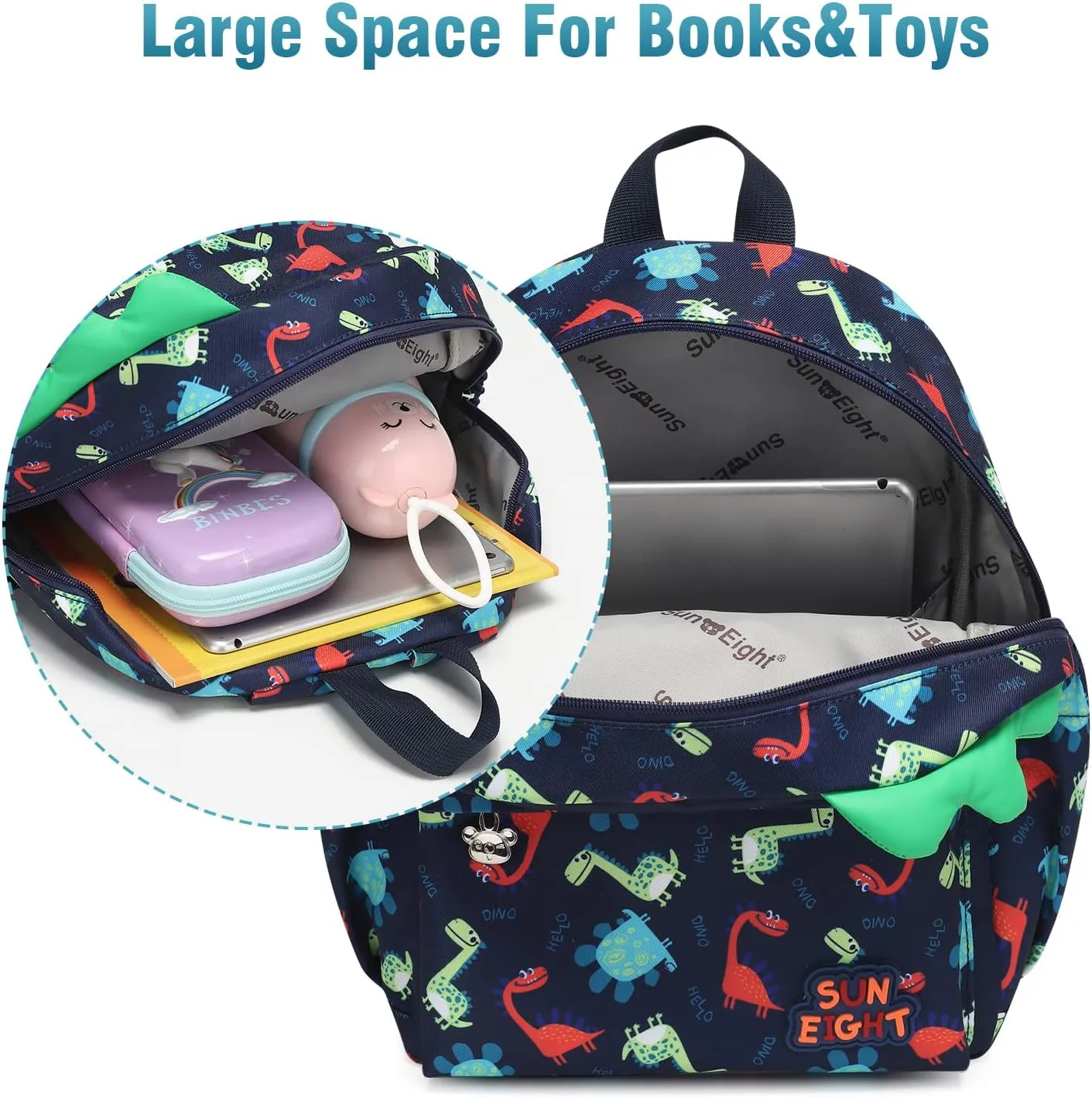 SUN EIGHT Preschool Toddler Kids Backpack Small 3D Cartoon Dinosaur Lunch Daycare School Bookbag Animal Travel Bags for Boy For 2-5 Years oldCute Dinosaur