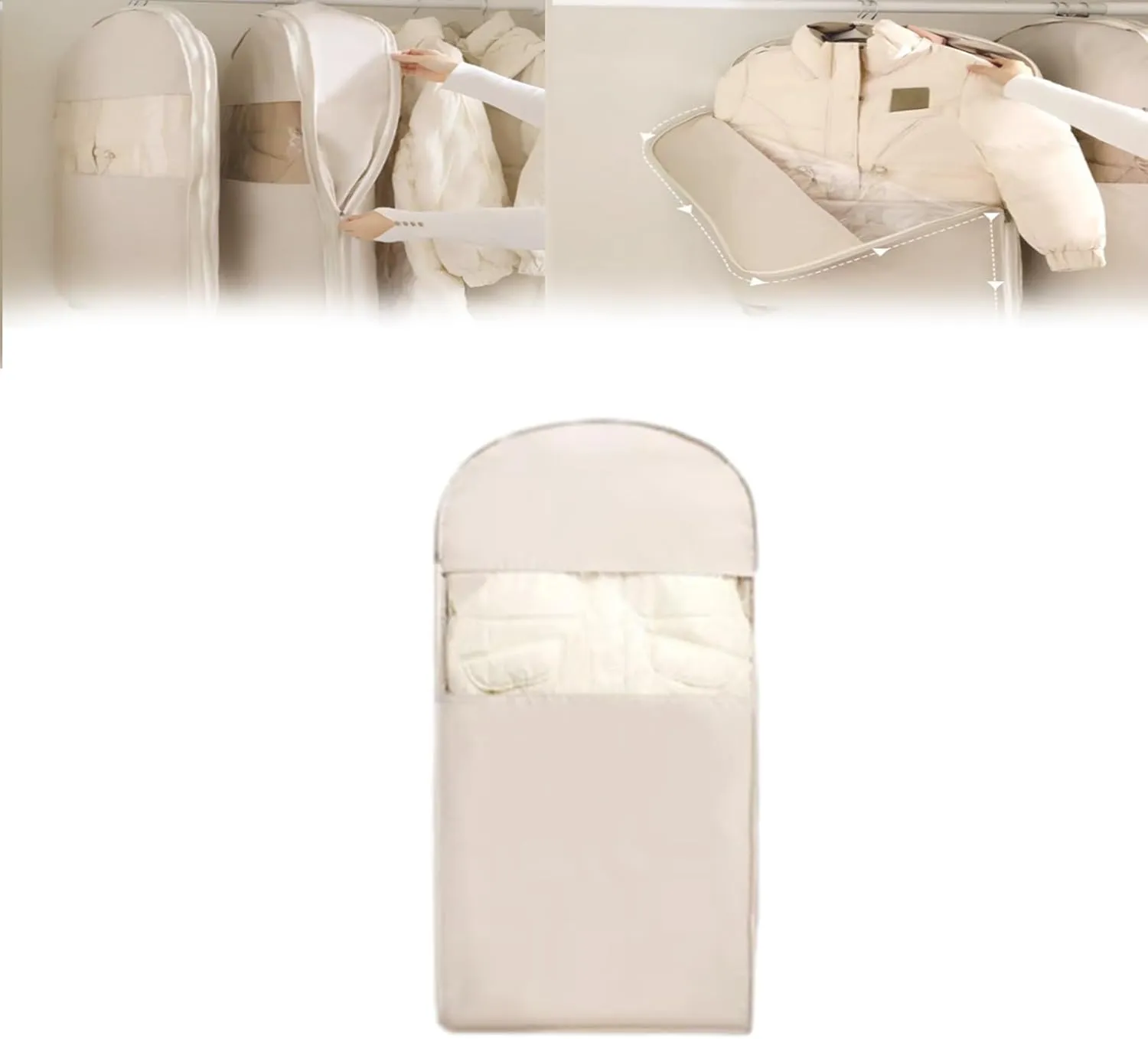 Taprinferior Hanging Garment Bag, Space Saving Hanging Garment Bag with Self Compression Zipper, 2025 New Space Saving Hanging Protector, Space Saver Closet Organizers (Beige, Medium)