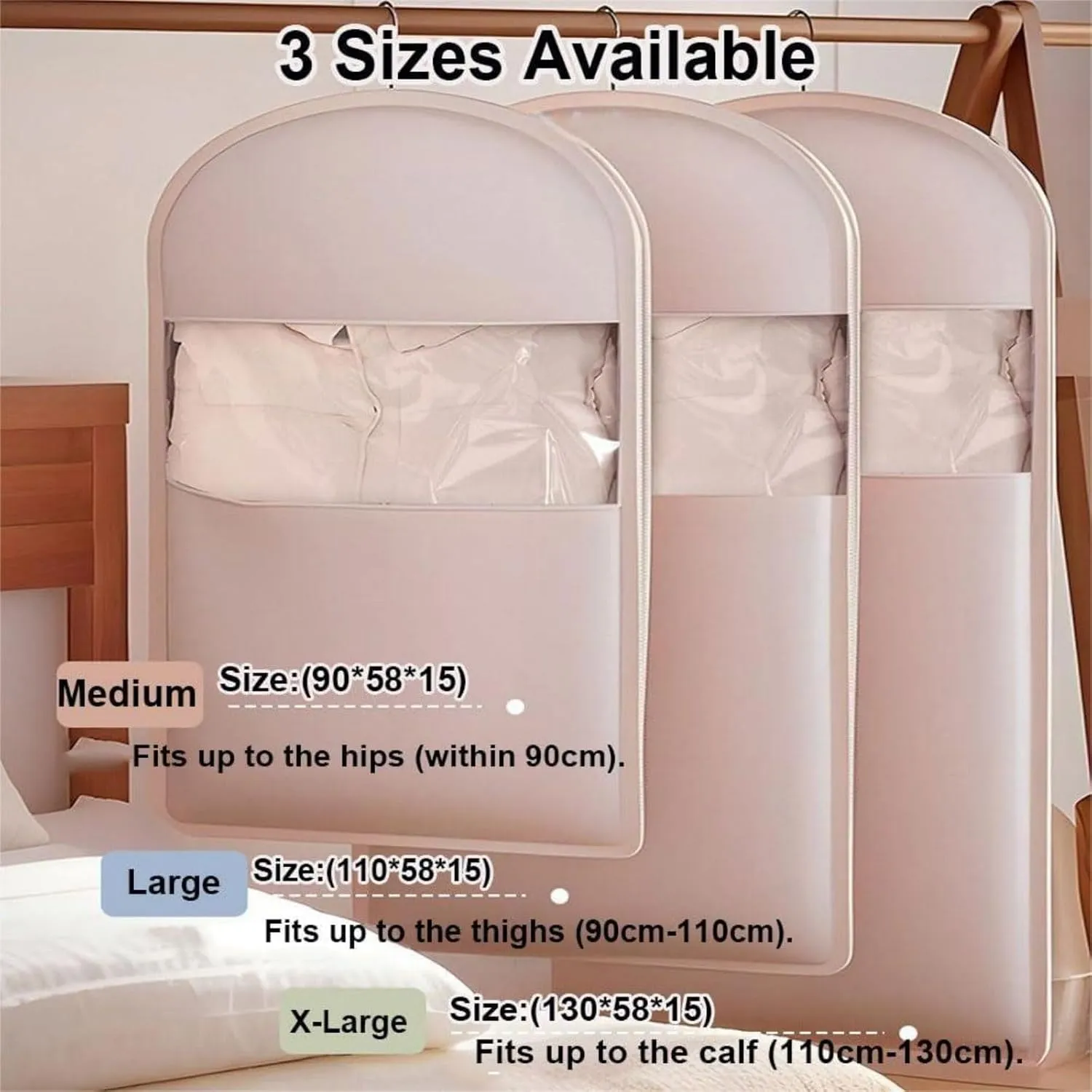 Taprinferior Hanging Garment Bag, Space Saving Hanging Garment Bag with Self Compression Zipper, 2025 New Space Saving Hanging Protector, Space Saver Closet Organizers (Beige, Medium)