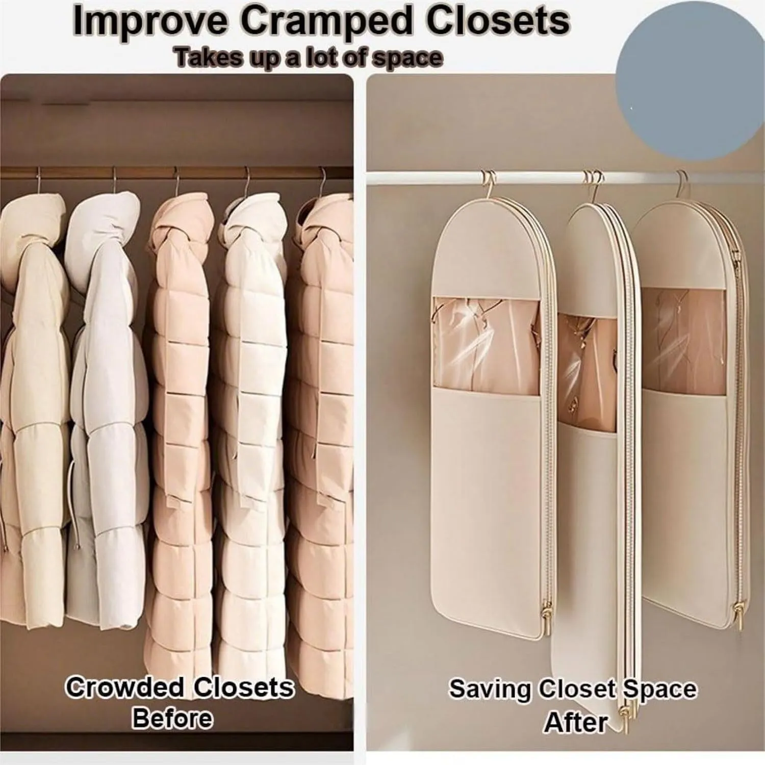Taprinferior Hanging Garment Bag, Space Saving Hanging Garment Bag with Self Compression Zipper, 2025 New Space Saving Hanging Protector, Space Saver Closet Organizers (Pink, ALL)