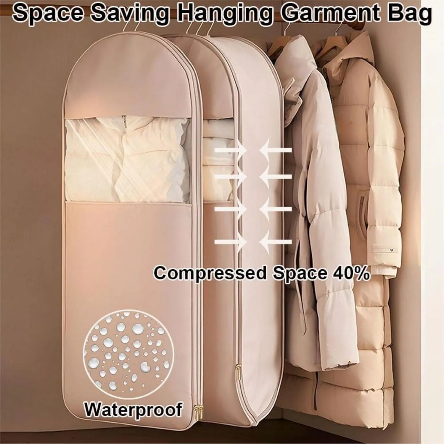 Taprinferior Hanging Garment Bag, Space Saving Hanging Garment Bag with Self Compression Zipper, 2025 New Space Saving Hanging Protector, Space Saver Closet Organizers (Pink, ALL)