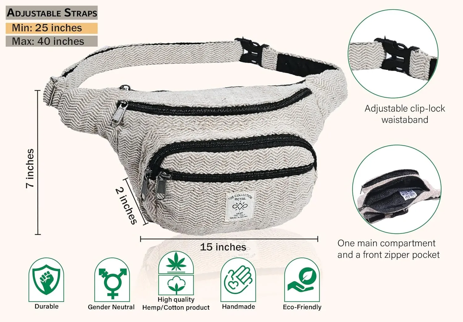 THE COLLECTION ROYAL Himalayan Hemp and Cotton Fanny Pack, Eco-friendly, Boho, Hippie Fanny Pack, Waist Belt, Travel Utility Belt