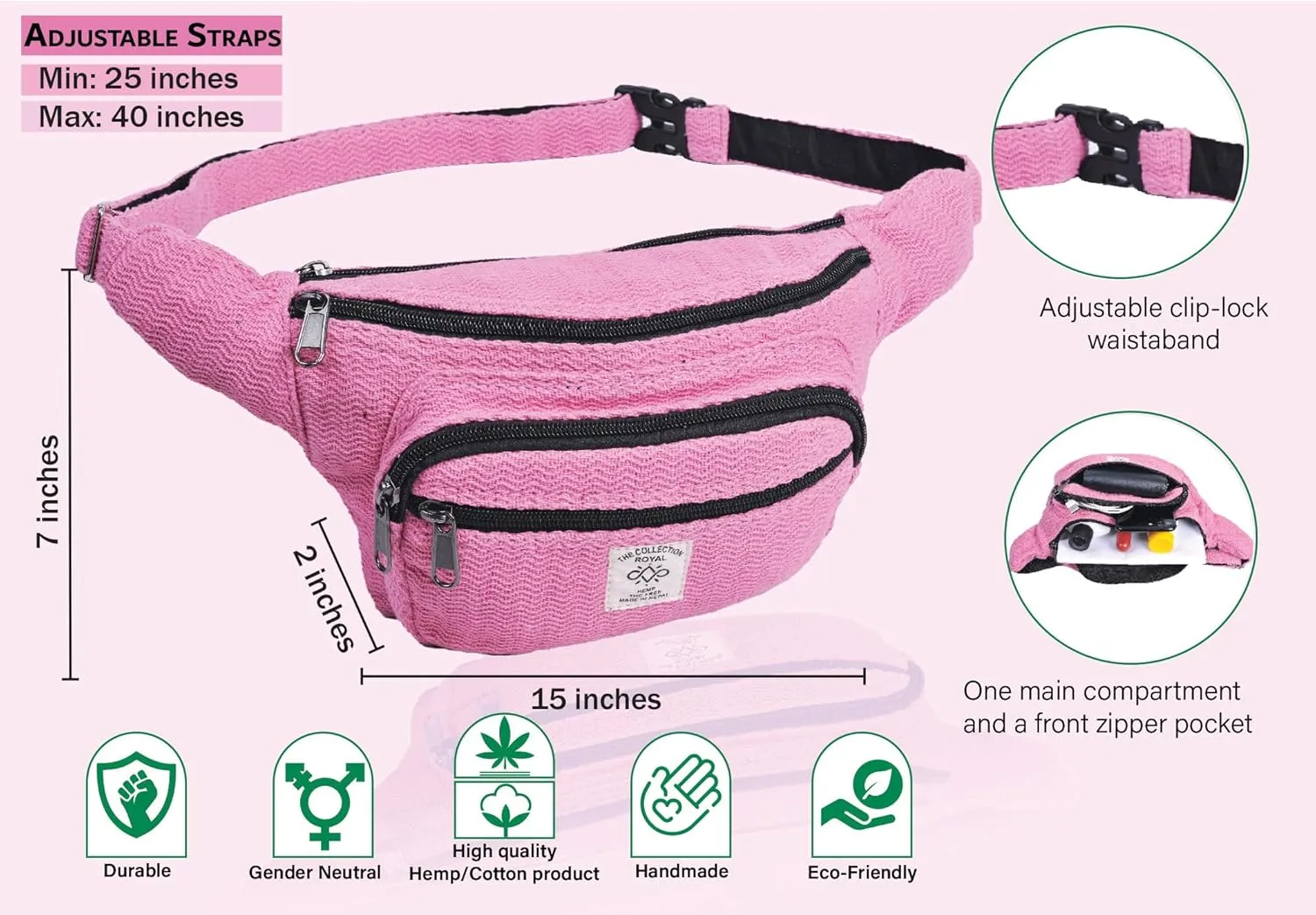 THE COLLECTION ROYAL Himalayan Hemp and Cotton Fanny Pack, Eco-friendly, Boho, Hippie Fanny Pack, Waist Belt, Travel Utility Belt