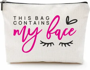 This Bag Contains My Face Cosmetic Bag, Eyelash Make Up Linen Bag, Funny Quotes Toiletry Bag, Zipper Pouch For Travel & Daily Uses, Gift For Girls, Bags & Accessories - A06