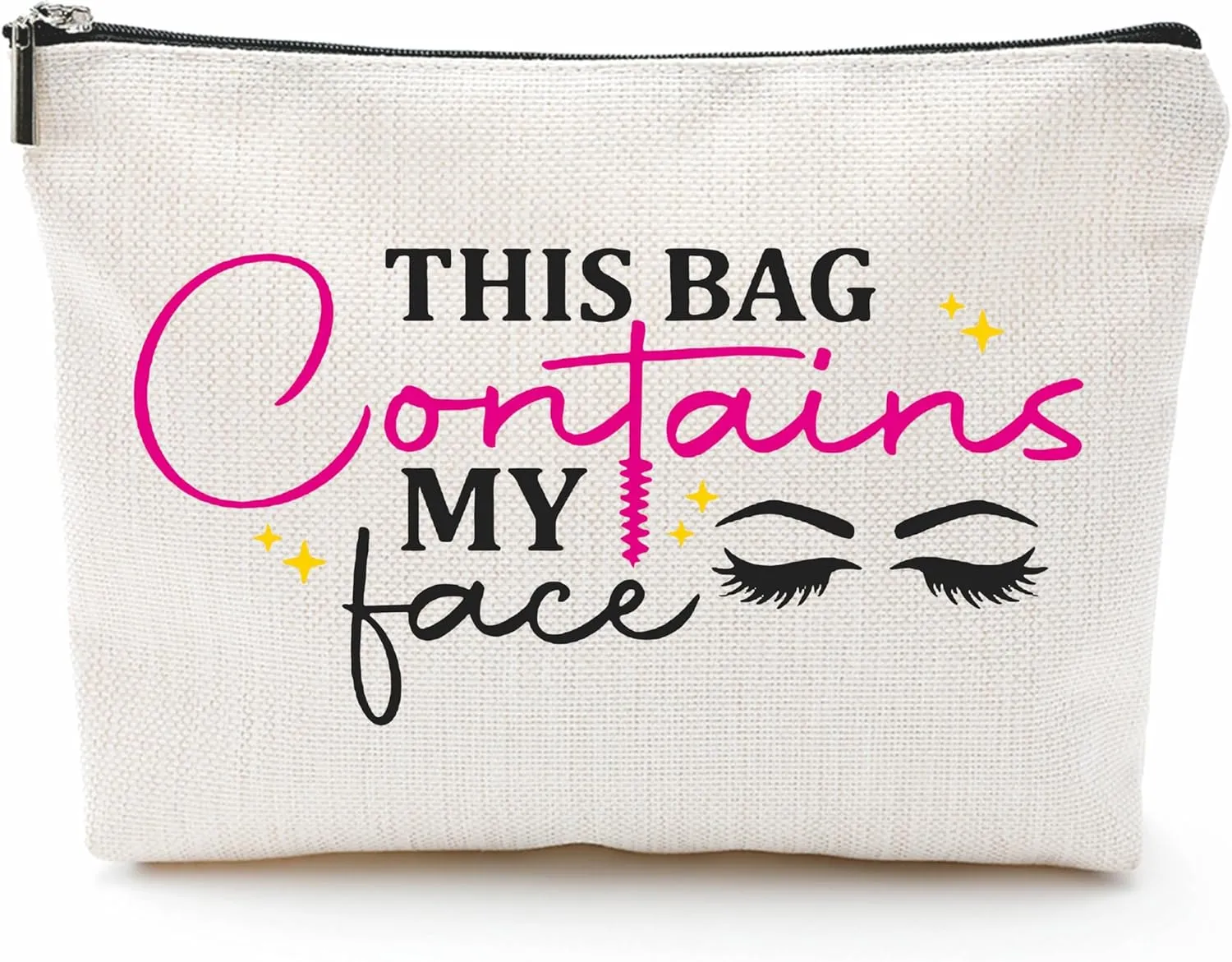 This Bag Contains My Face Cosmetic Bag, Eyelash Make Up Linen Bag, Funny Quotes Toiletry Bag, Zipper Pouch For Travel & Daily Uses, Gift For Girls, Bags & Accessories - A07