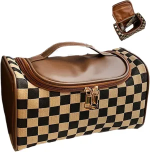 Toiletry Travel Bags  Large Capacity Makeup Organizer for Women, Waterproof Travel Size Toiletries Case with Organized Compartments, Foldable Travel Bag, Ideal for Makeup & Skincare (Brown)