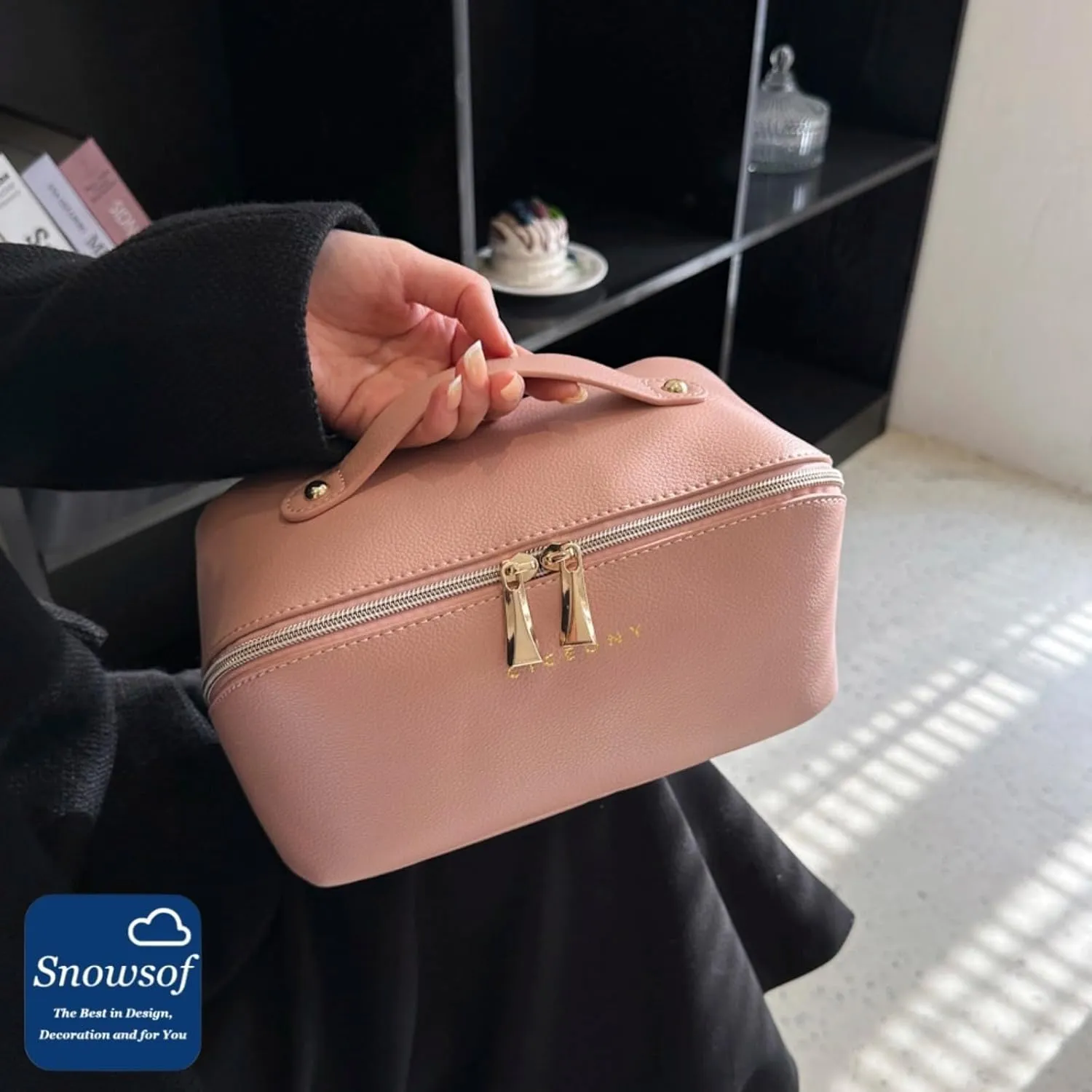 Toiletry Travel Bags  Large Capacity Makeup Organizer for Women, Waterproof Travel Size Toiletries Case with Organized Compartments, Foldable Travel Bag, Ideal for Makeup & Skincare (Pink)