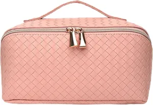 Toiletry Travel Bags  Large Capacity Makeup Organizer for Women, Waterproof Travel Size Toiletries Case with Organized Compartments, Foldable Travel Bag, Ideal for Makeup & Skincare (Pink)