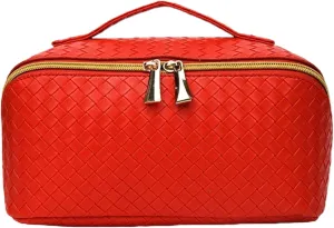 Toiletry Travel Bags  Large Capacity Makeup Organizer for Women, Waterproof Travel Size Toiletries Case with Organized Compartments, Foldable Travel Bag, Ideal for Makeup & Skincare (Red)