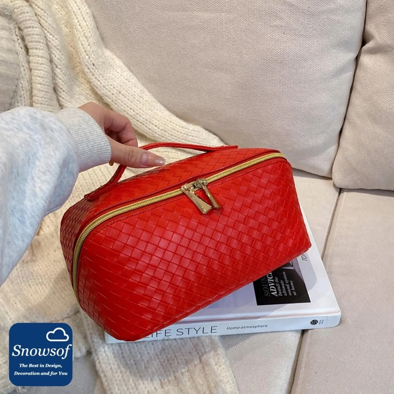 Toiletry Travel Bags  Large Capacity Makeup Organizer for Women, Waterproof Travel Size Toiletries Case with Organized Compartments, Foldable Travel Bag, Ideal for Makeup & Skincare (Red)