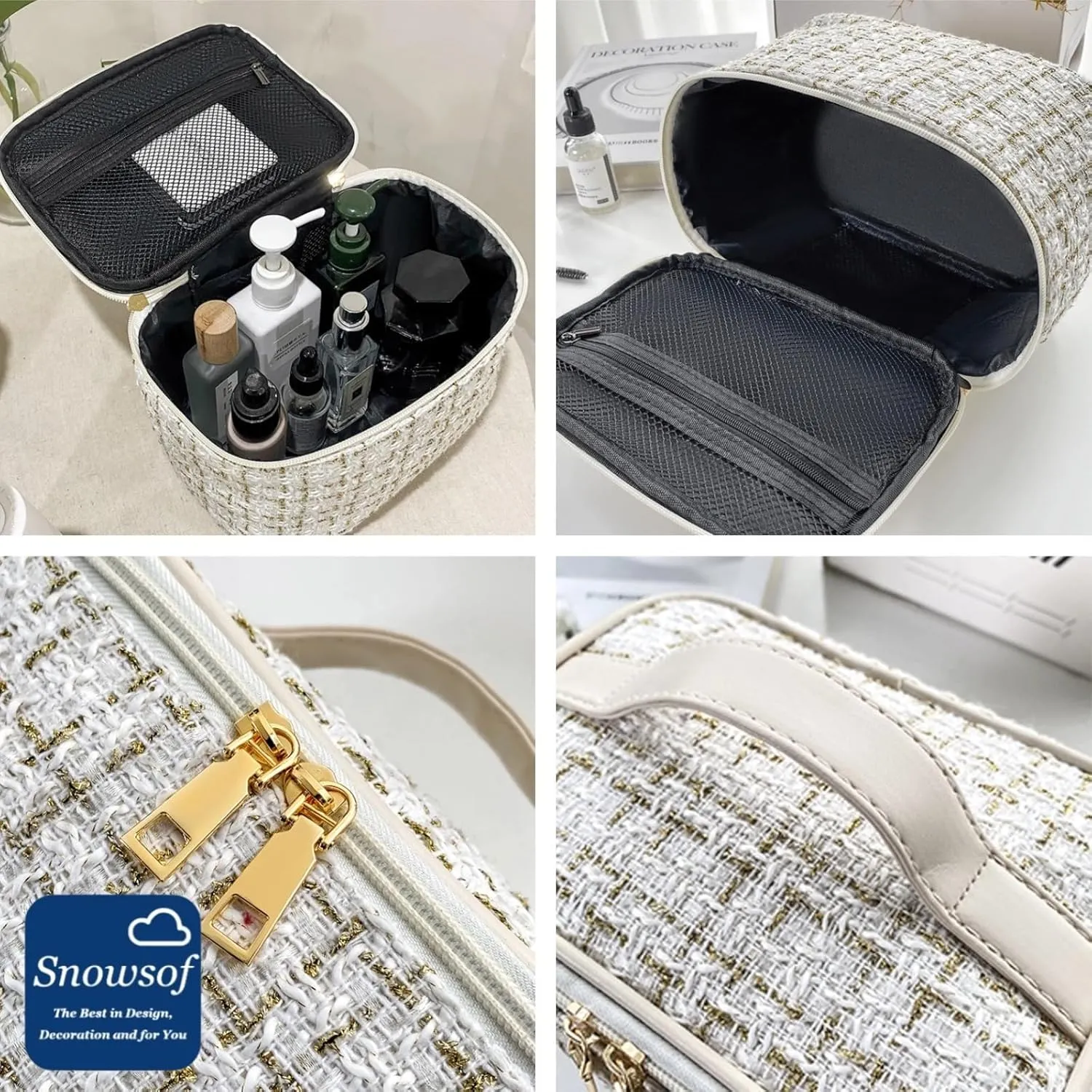 Travel Toiletry Bag - Portable Makeup Organizer, Makeup Bag for Women, Cosmetic Holder for Brushes Set, Full-Sized Shampoo, Conditioner, Accessories (Black)