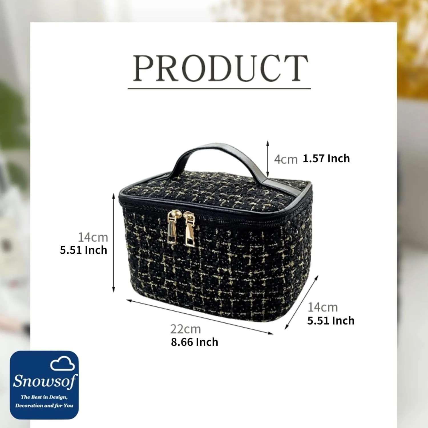 Travel Toiletry Bag - Portable Makeup Organizer, Makeup Bag for Women, Cosmetic Holder for Brushes Set, Full-Sized Shampoo, Conditioner, Accessories (Black)
