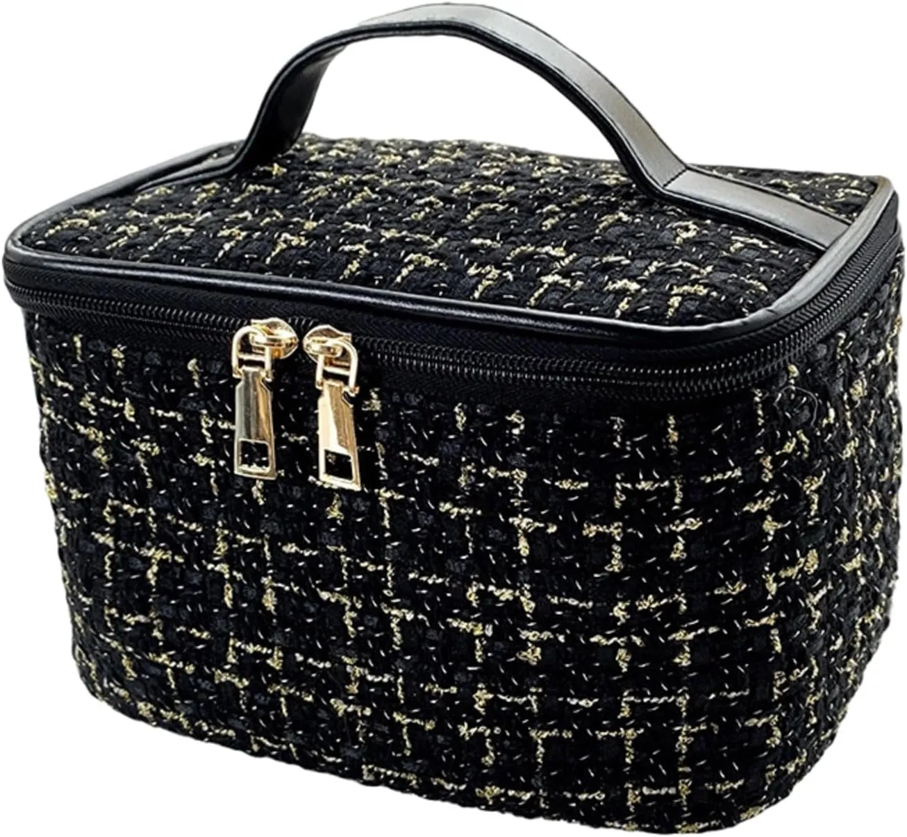 Travel Toiletry Bag - Portable Makeup Organizer, Makeup Bag for Women, Cosmetic Holder for Brushes Set, Full-Sized Shampoo, Conditioner, Accessories (Black)