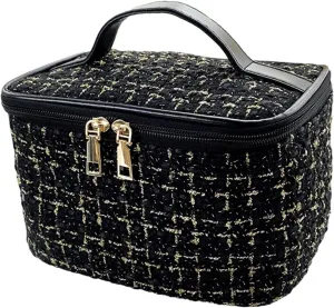 Travel Toiletry Bag - Portable Makeup Organizer, Makeup Bag for Women, Cosmetic Holder for Brushes Set, Full-Sized Shampoo, Conditioner, Accessories (Black)