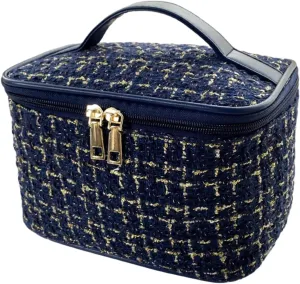 Travel Toiletry Bag - Portable Makeup Organizer, Makeup Bag for Women, Cosmetic Holder for Brushes Set, Full-Sized Shampoo, Conditioner, Accessories (Dark Blue)