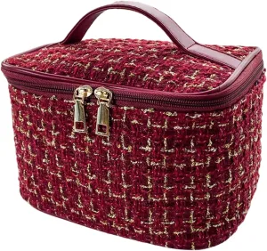 Travel Toiletry Bag - Portable Makeup Organizer, Makeup Bag for Women, Cosmetic Holder for Brushes Set, Full-Sized Shampoo, Conditioner, Accessories (Red)