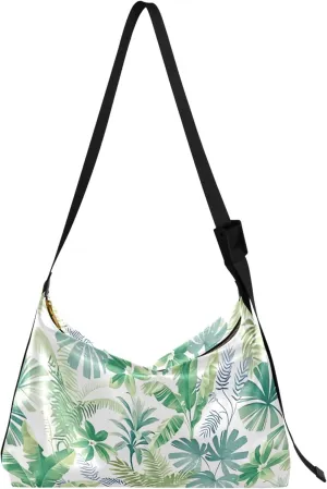 Tropical Leaves Botanical Women Leather Handbags Hobo Large Crossbody Bags Stylish Leaf Print Single Shoulder Purse