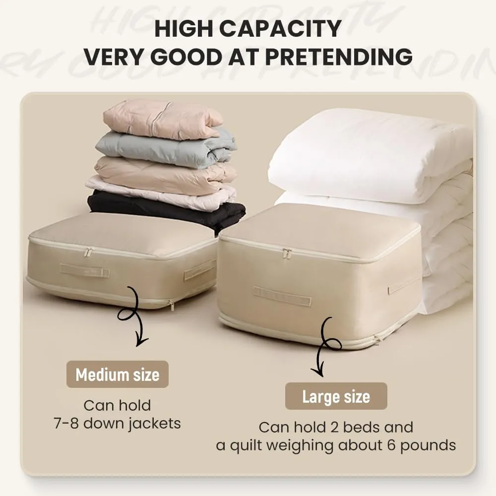 Ultra Space Saving Self Compression Organizer, Self Compression Moving Organizer Bags, 2024 New Heavy Duty Moving Bags Space Saving Self Compression Organizer for Comforters (Khaki, X-Large)