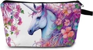 Unicorn Print Cosmetic Bag Holiday & Birthday Gift Idea Travel Makeup Organizer with Zipper Stylish Toiletry Pouch for Adults