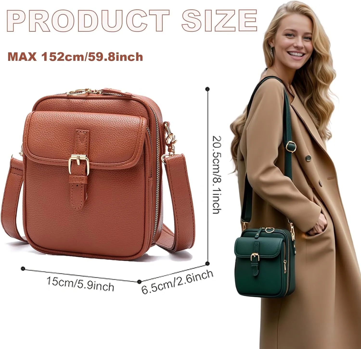 Urvashi Crossbody Leather Bag,Vintage Double Layer Large Capacity Mini Shoulder Purse,for Stylish Womens Bags