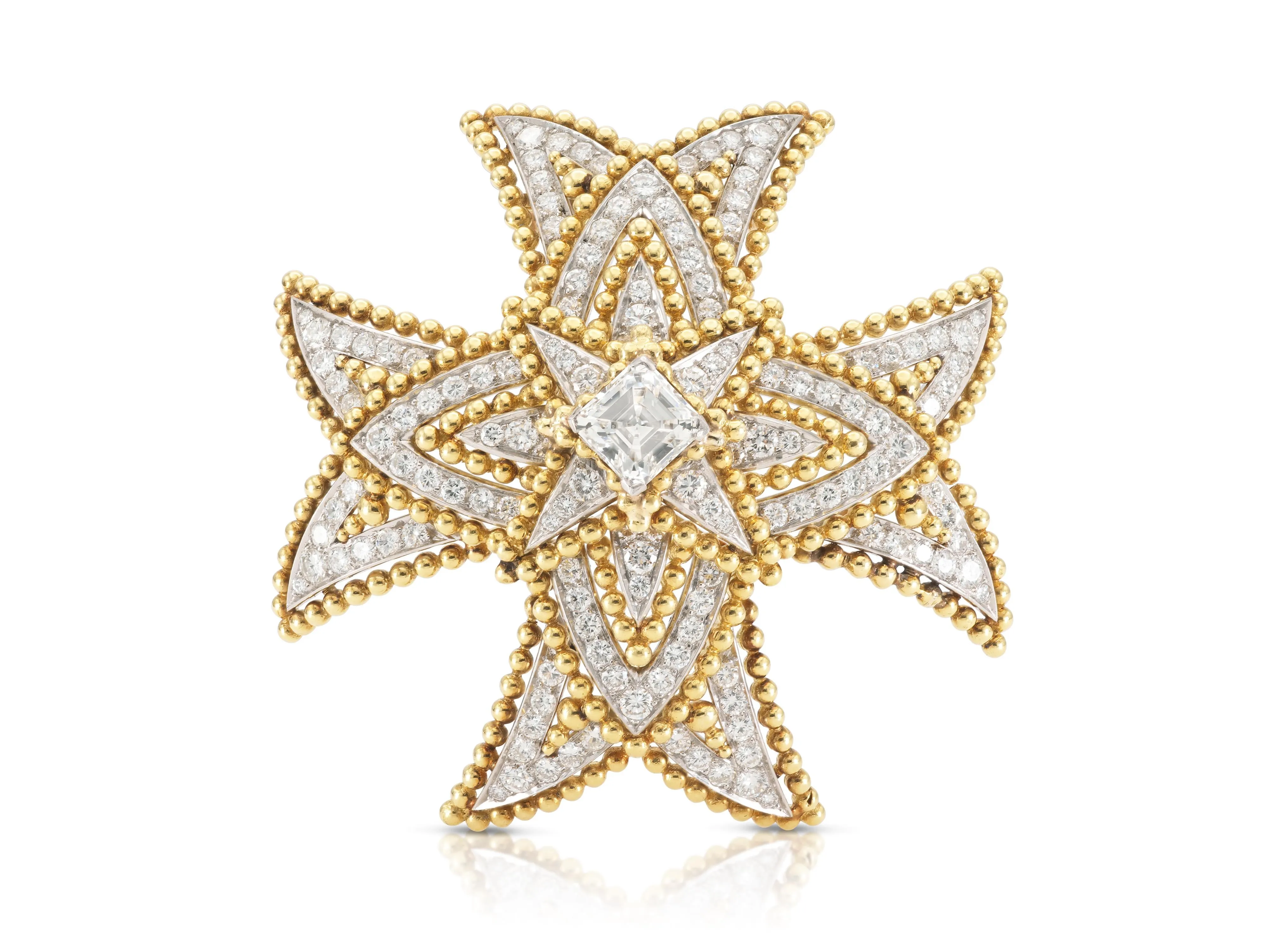 Vintage 1950s 12.50 Carat Diamond Maltese Cross Brooch