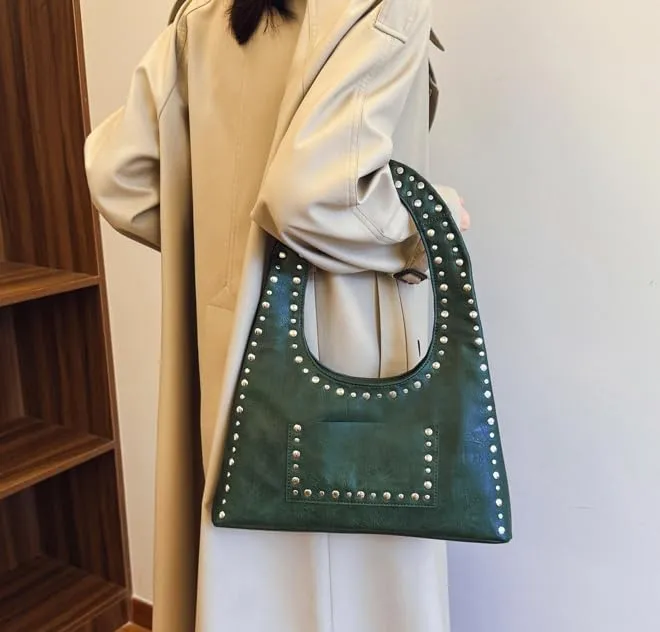 Vintage Riveted Shoulder Bag Vintage Tote Bag Studded Purses for Women Y2K Purse Stylish Hobo Bag Work Bag 2025