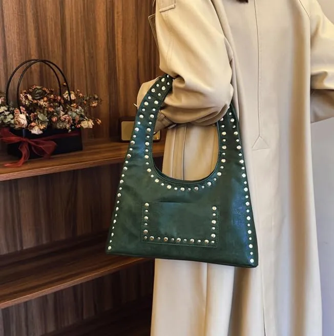 Vintage Riveted Shoulder Bag Vintage Tote Bag Studded Purses for Women Y2K Purse Stylish Hobo Bag Work Bag 2025