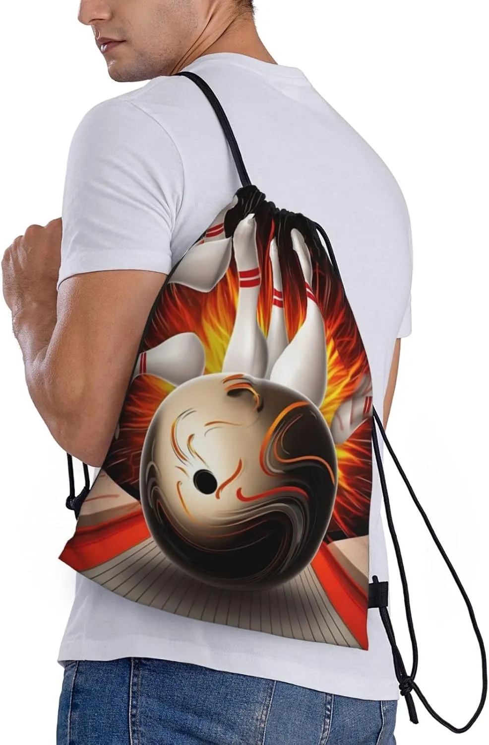 Vintage Sport Bowling Ball Drawstring Backpack Lightweight Draw String Bag Cinch Bags Waterproof Gym Bag for Men Women Swim Bag Medium