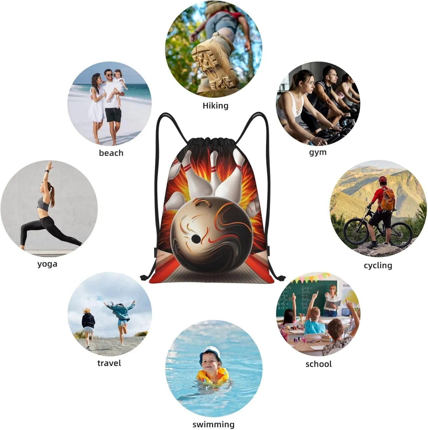 Vintage Sport Bowling Ball Drawstring Backpack Lightweight Draw String Bag Cinch Bags Waterproof Gym Bag for Men Women Swim Bag Medium