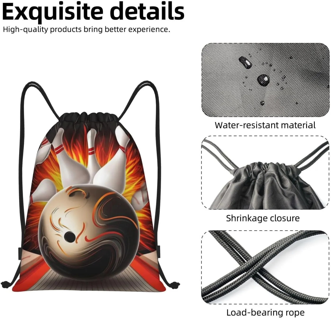 Vintage Sport Bowling Ball Drawstring Backpack Lightweight Draw String Bag Cinch Bags Waterproof Gym Bag for Men Women Swim Bag Medium