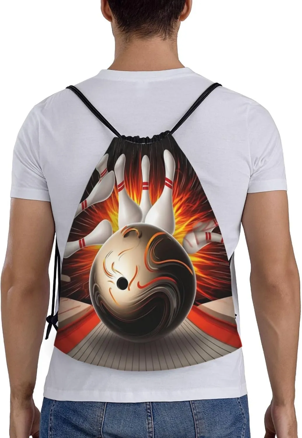 Vintage Sport Bowling Ball Drawstring Backpack Lightweight Draw String Bag Cinch Bags Waterproof Gym Bag for Men Women Swim Bag Medium