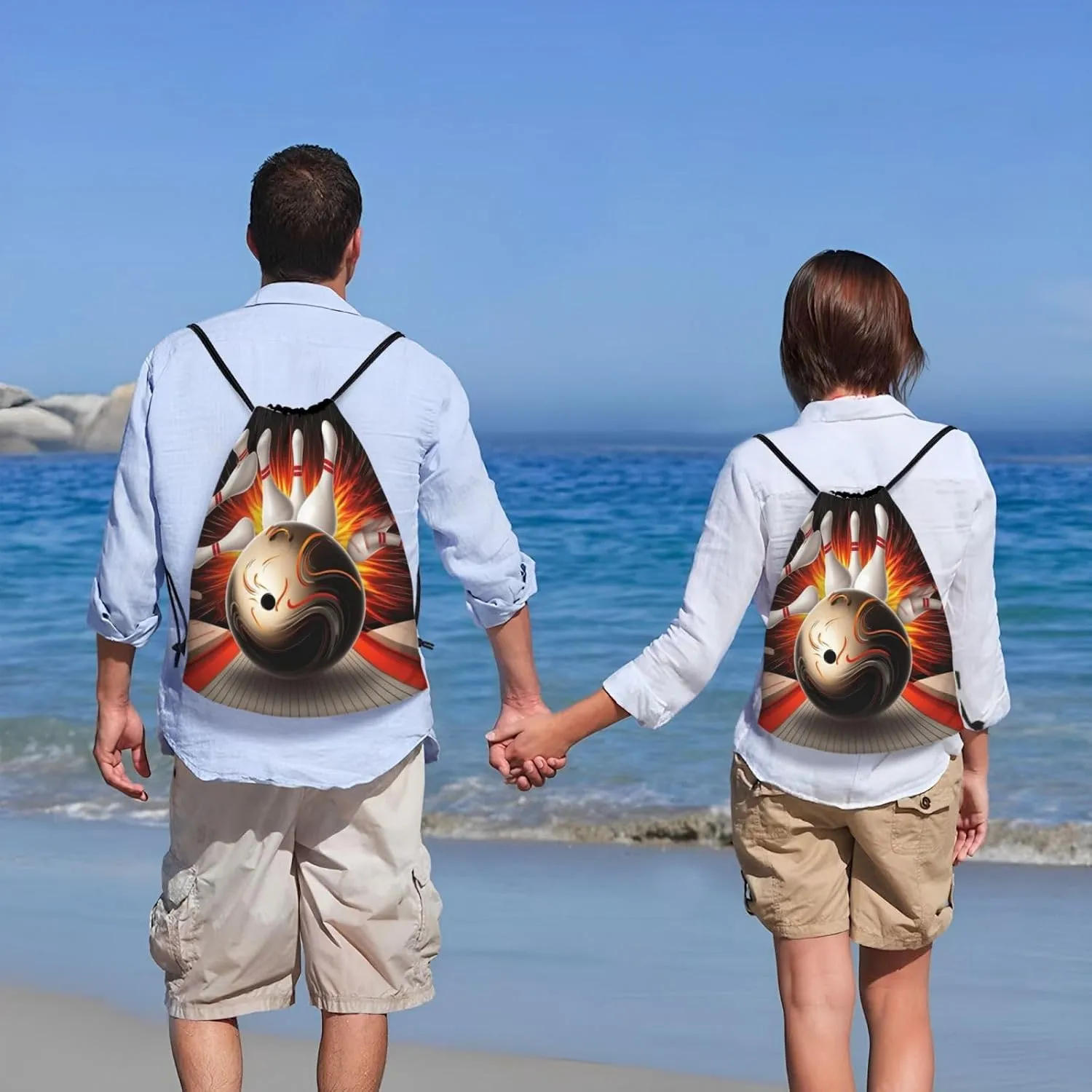 Vintage Sport Bowling Ball Drawstring Backpack Lightweight Draw String Bag Cinch Bags Waterproof Gym Bag for Men Women Swim Bag Medium