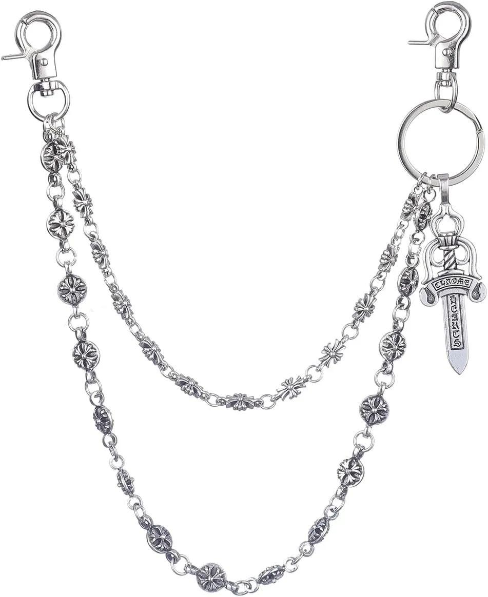 Wallet Chain for Men & Women - Stainless Steel Cross Pants Chain, Durable Biker Keychain for Jeans & Belts, Punk Hip Hop Accessory(C)