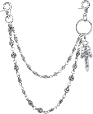 Wallet Chain for Men & Women - Stainless Steel Cross Pants Chain, Durable Biker Keychain for Jeans & Belts, Punk Hip Hop Accessory(C)
