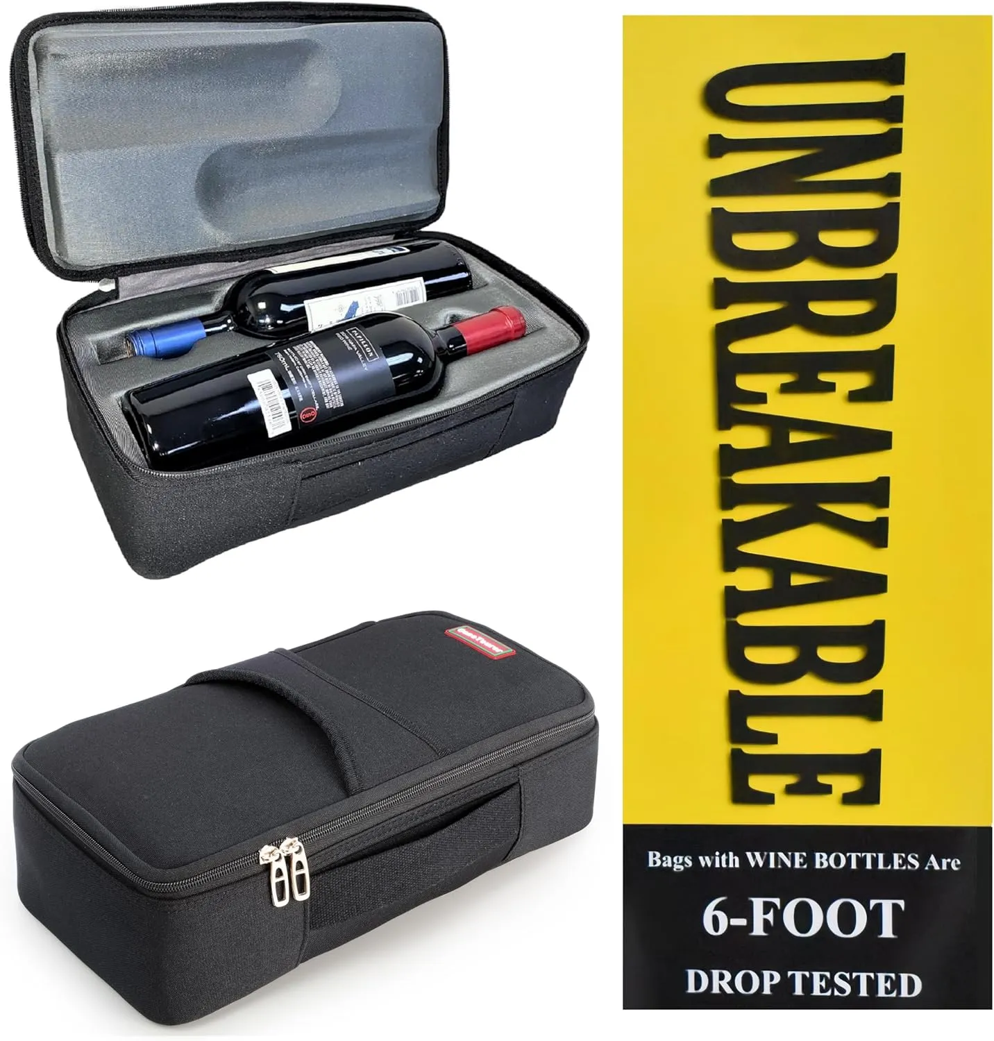 Wine Suitcase for 12 Bottles - Insulated Wine Bottle Holder for Travel and Airplane with Removable Wine Carrier Bag Inserts, Protects From up to 6 Feet (Black)