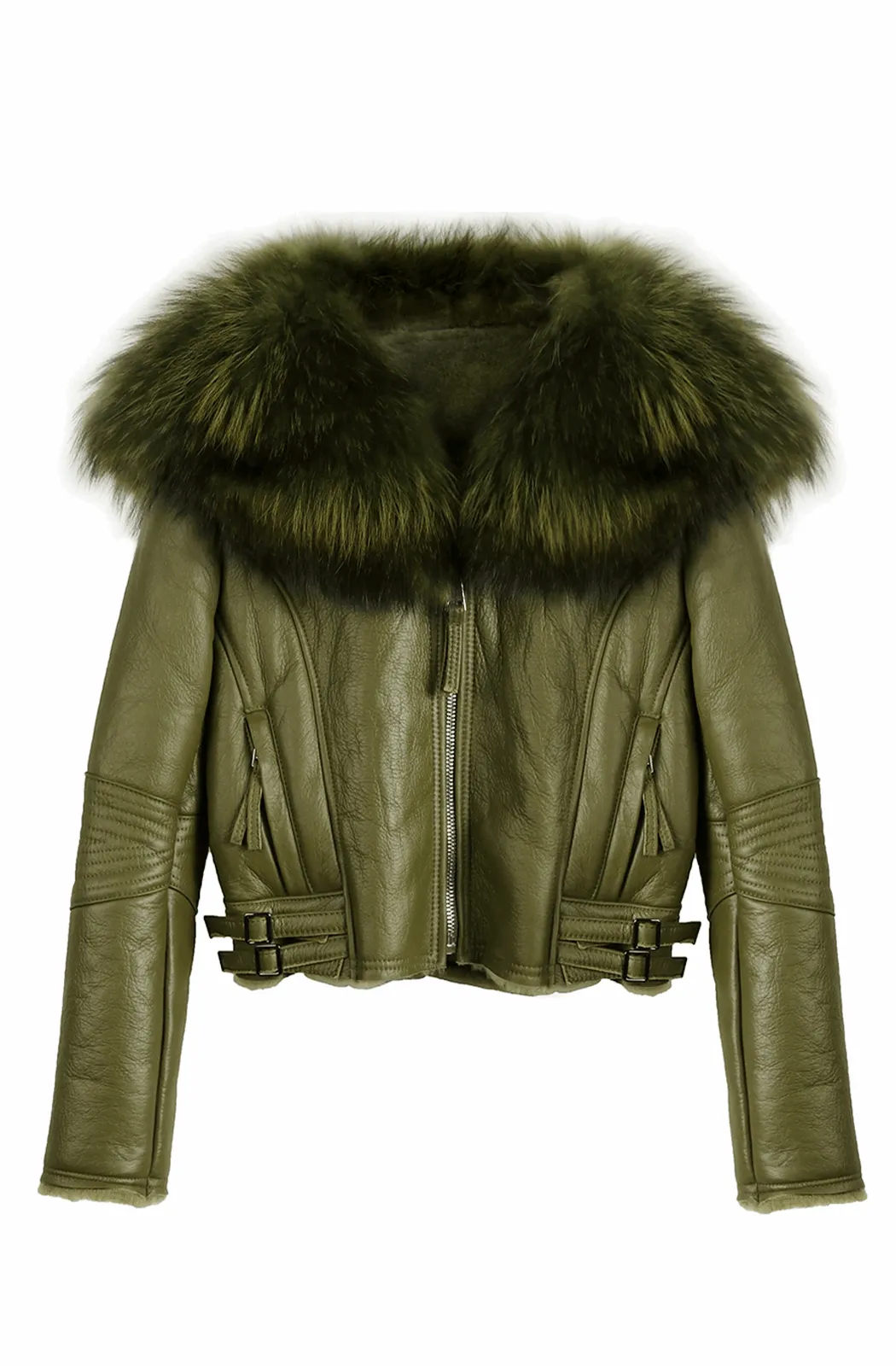 Winter warm big fur collar leather jacket