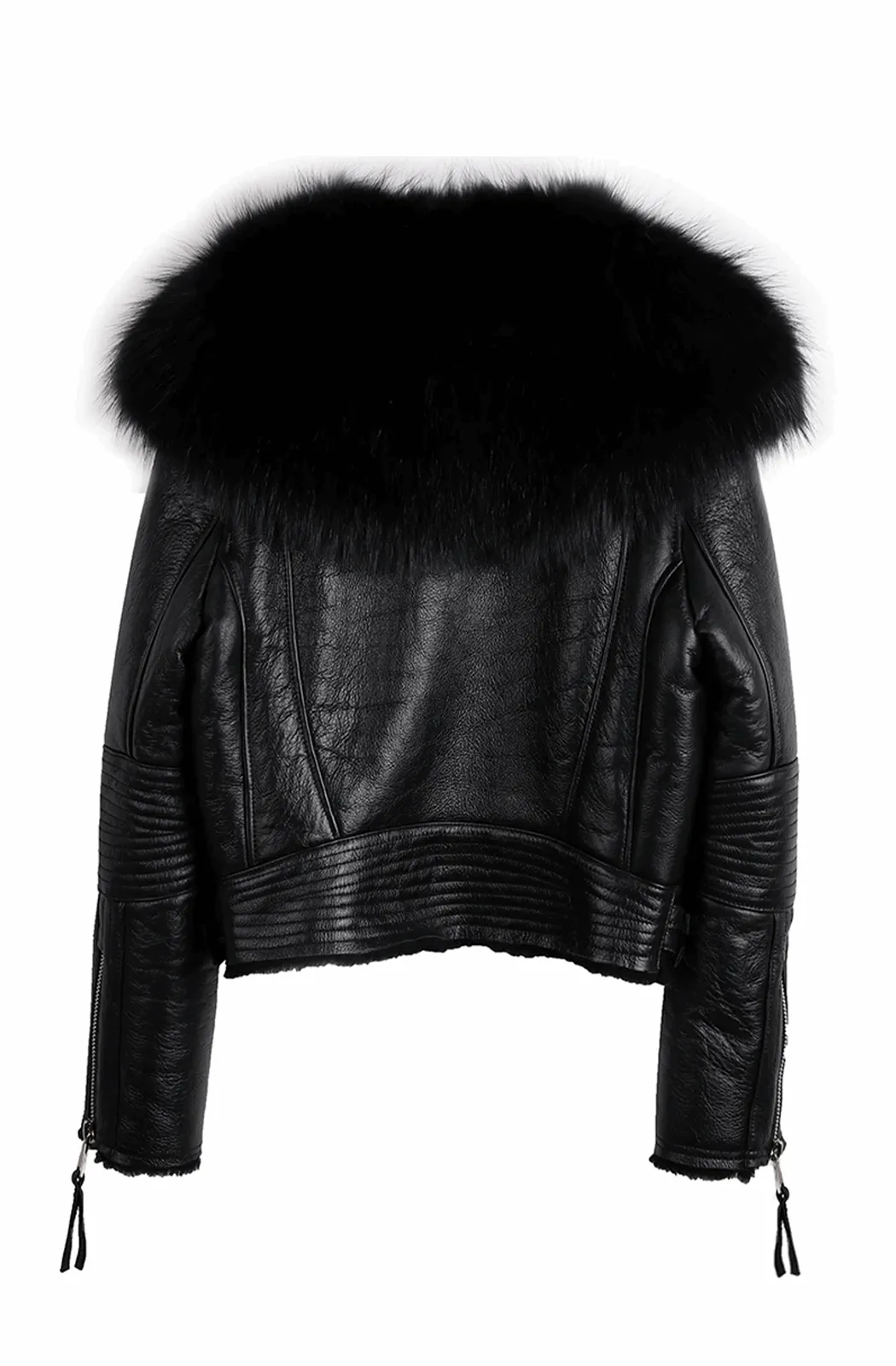 Winter warm big fur collar leather jacket