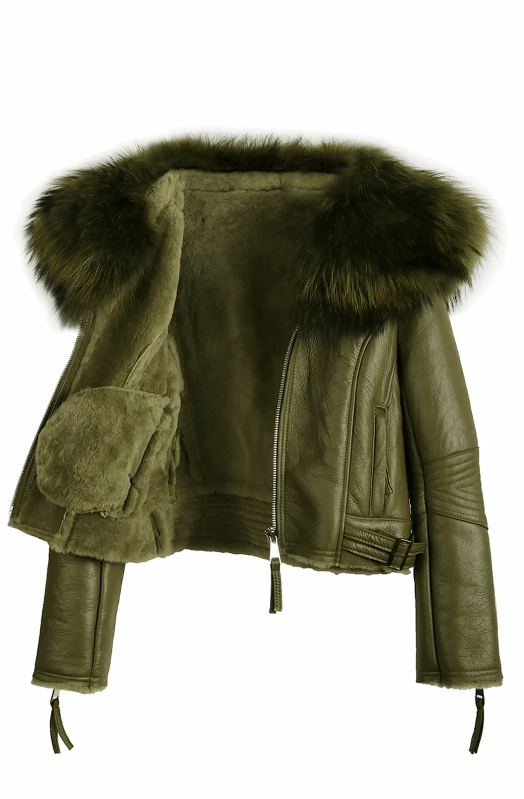 Winter warm big fur collar leather jacket