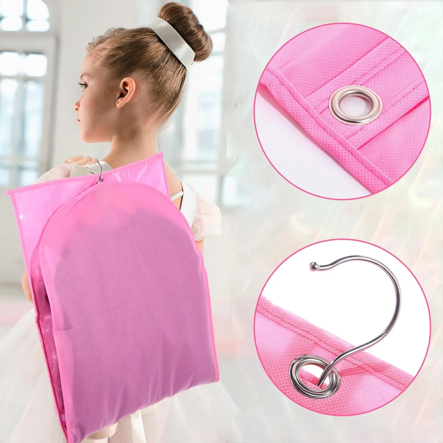 Woanger 6 Pcs Garment Bags for Dance Costumes Clear PVC with Zippers Garment Bag with Pockets Dance Costume Organizer Carrier for Storage Cover for Adult(Pink,20'' X 40'')