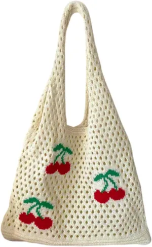 Women Crochet Tote Bag Stylish Shoulder Purse Hobo Beach Bag Lightweight Polyester Spacious Capacity