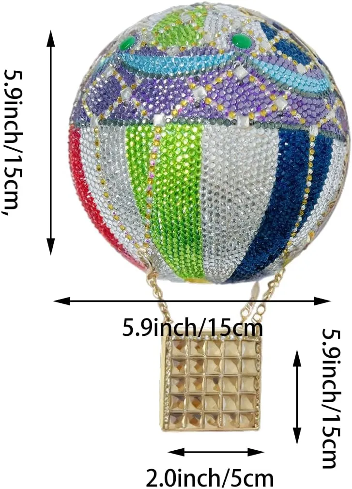 Women Luxury Rhinestone Evening Bag Balloon Crystal Clutch Purse Stylish Handbag for Concert Festival Celebration
