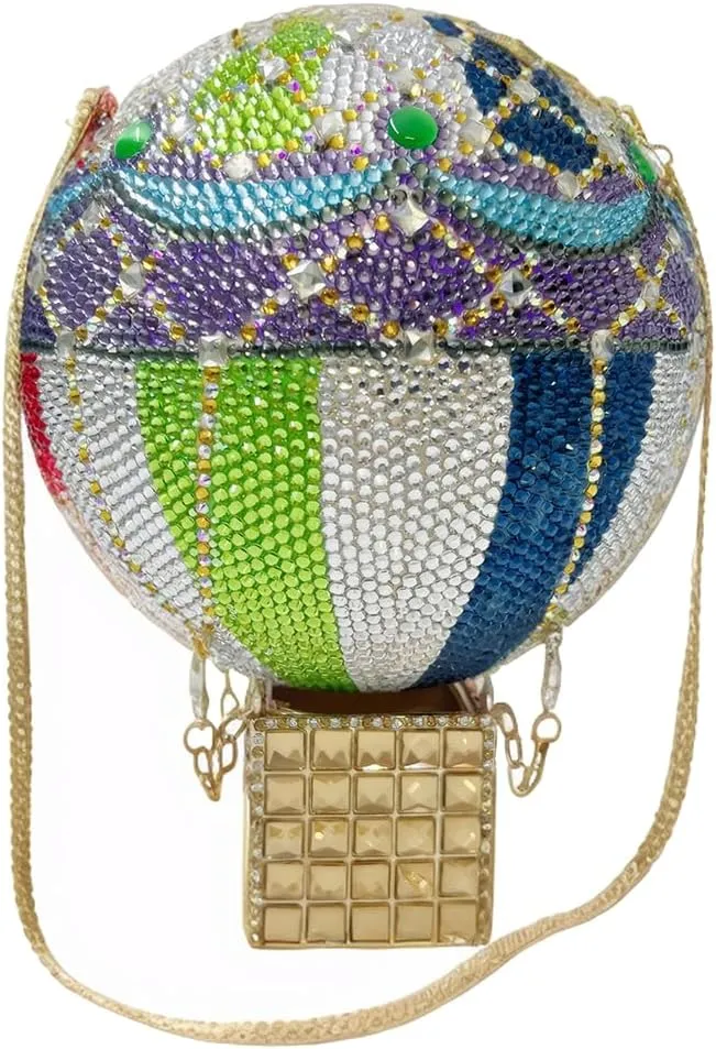 Women Luxury Rhinestone Evening Bag Balloon Crystal Clutch Purse Stylish Handbag for Concert Festival Celebration