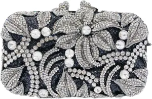 Women Rhinestones Flower Clutch Purse Stylish Crystal Evening Bag Elegant Handbag for Dance Gathering Dinner Evening