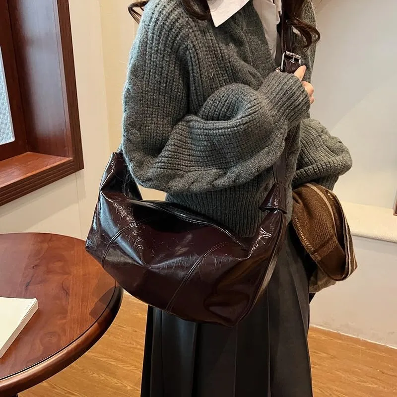 Women Stylish Shoulder Bag PU Large Capacity Dumpling Bag Crossbody Bag Hobo Bag Vintage Purse Satchel Bag Work Bag